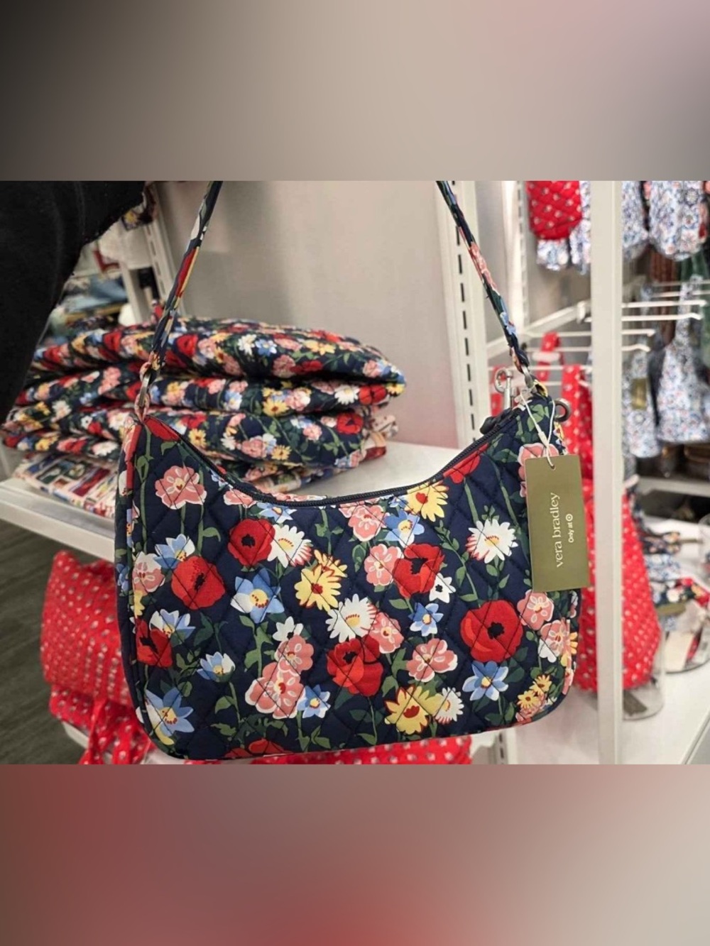 Vera Bradley Poppy Meadow Convertible Crescent Crossbody Bag Navy Blue Flower - Picture 10 of 10